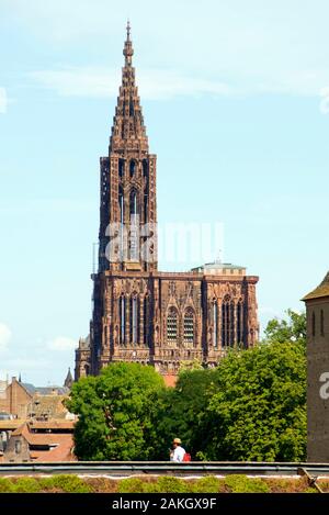 Francia, Bas Rhin, Strasburgo, città vecchia sono classificati come patrimonio mondiale dall'UNESCO, dal quartiere Petite France, turistico a Barrage Vauban (Vauban weir) oltre il fiume Ill e alla cattedrale di Notre Dame Foto Stock