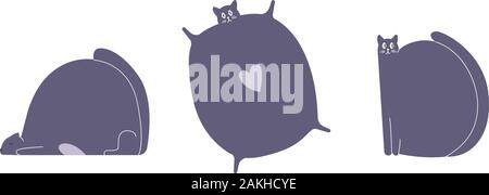 Set di tre gatti neri in diverse pose Illustrazione Vettoriale