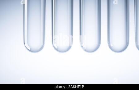 Laboratorio Vuoto provette, concetto di analisi, la medicina e la scienza. nessuno attorno a. 3D render image. Foto Stock