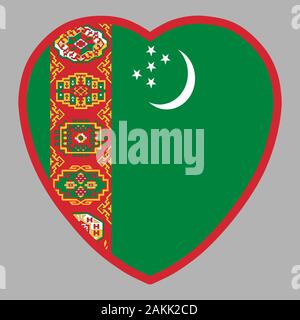 Turkmenistan Bandiera a forma di cuore illustrazione vettoriale eps 10 Illustrazione Vettoriale