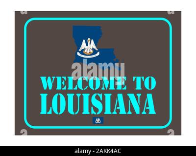Benvenuti in Louisiana segno con bandiera mappa Vector illustrazione EPS 10 Illustrazione Vettoriale