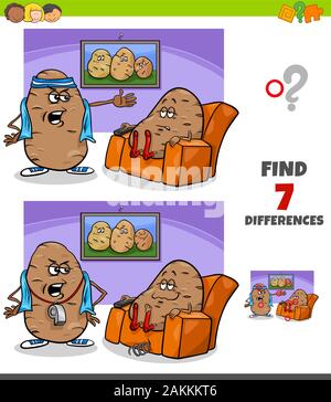 Illustrazione del fumetto di trovare le differenze tra le immagini del gioco educativo per bambini con Couch Potato proverbio Illustrazione Vettoriale