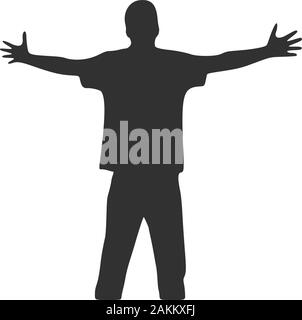 Gli uomini con ampia mani aperte con palm silhouette estesa. Stock illustrazione vettoriale isolati su sfondo bianco. Illustrazione Vettoriale