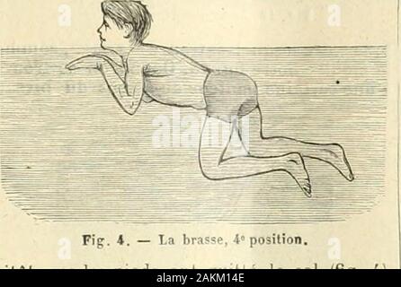 Nouveau dictionnaire encyclopédique illustré universale : répertoire des connaissances humaines . Figr. 7. - Natation :i laîHe (iunp corde. (Lig. 7). Mais lemploi de ces moyens auxi-liaires nest pas indispensabile versare lélèvecourageux et hardi. Dailleurs, le jeunehomme qui en a fait usage doit ensuite ap-prendre à sen passer, ce qui est doubletravail delle Nazioni Unite. Quand on sait parfaitement nager àla brasse, on peut ensuite étudier les moyensde se soutenir sur leau sans faire de raouve-. Foto Stock