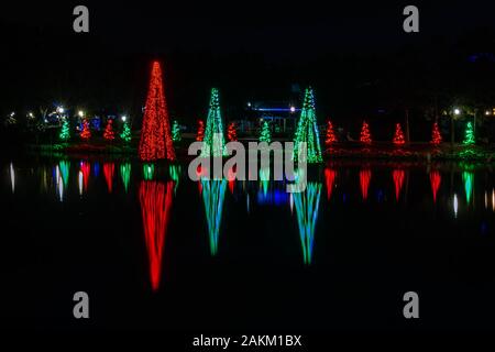 Orlando, Florida. Dicembre 30, 2019. Illuminata di alberi di Natale a Seaworld Foto Stock