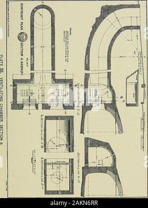 Relazione annuale del Boston Commissione di transito, per l'esercizio chiuso .. . 7777777777777? TREMONTBUILDING w///mwM .r±::Ei BEO.H .WflLKEW aCO. UITH BOSTOrs piastra 37. Sezione trasversale (guardando verso sud) sezione 5,VICINO A SCUOLA STREET.. 56 Boston Commissione di transito. Da Kings Cappella di seppellimento di massa alla Corte street lungo il lato est del Tremont Street sul marciapiede. A richiesta da parte del contraente il contratto è stato moditied così come toallow 48 piedi per essere costruito alla fine del nord dalla slicemethod, invece di 24 piedi. Scavo per due separateslices, 24 piedi di distanza, vicino all'estremità nord della contra Foto Stock