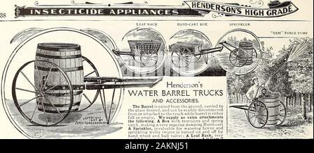 Henderson del catalogo di mezza estate : 1913 . Il nostro catalogo attrezzatura (0^appifei^n) illustra e descrive una linea completa di cavallo e potenza di mano strumenti di spruzzatura. La canna è sollevata dal terreno, portato finoal posto desiderato e può essere prontamente disconnectedfrom o attaccata al carrello mentre la canna è eitherfull o vuoto. Forniamo come extra attachmentsthe seguenti. Una scatola con i perni di articolazione e springcatch, rendendo molto superiore a mano di dumping-Charta sprinkler, inestimabile per l'irrigazione di prati andsprinkling passeggiate (acqua viene attivata e disattivata byhand ruota e valvola a sfera); una foglia Rack, veryuseful per Foto Stock