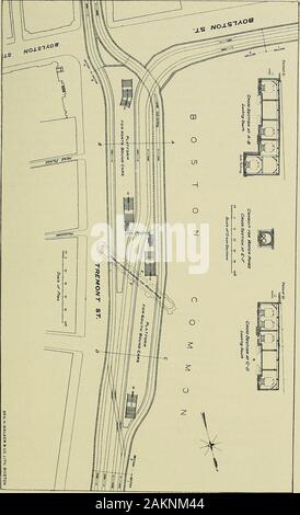 Relazione annuale del Boston Commissione di transito, per l'esercizio chiuso .. . O. Seconda relazione annuale. 39 uno e cento cinquanta-sei metri a sud da ovest streetwas costruito un ventilatino- camera sul lato ovest del quattro-via metropolitana. Le pareti laterali e il tetto sono ofsteel e concreta la costruzione in muratura. Essa è divisa ")y aconcrete parete in due parti uguali, ogni grande abbastanza per un8-piede la ventola e il motore necessario per farlo funzionare. Thechamber ha un 11^-piede muratura circolare il condotto dell'aria. Modifiche della tubazione. - La costruzione della metropolitana itnecessary realizzato per modificare la posizione di più acqua e gas Foto Stock