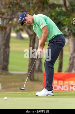 FANLING,Hong kong SAR,Cina: 9 gennaio 2020. Hong Kong Open Golf Round 2. Andrea Pavan d'Italia il 6 verde.Alamy Live news/Jayne Russell Foto Stock