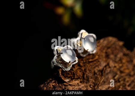 Una coppia di orecchini di giada Foto Stock