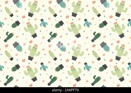 Modello senza soluzione di continuità con il concetto di cactus in uno sfondo bianco.creative texture di pattern per il tessuto, il confezionamento, tessili, carta da parati, abbigliamento. Illustrazione Vettoriale