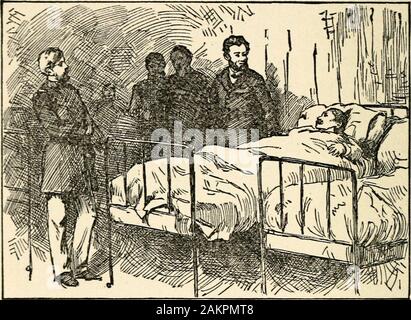 Abraham Lincoln : la sua vita e i servizi pubblici . ^ contemplando il Presi-ammaccature forma alta immettere l'ospedale affollate e con amanner mostrando il suo paterno interesse, passare attorno amonghis boys, come essere chiamato tbem. Lo chiamavano zio. THii iKKSIDEiSTS VISITA AD UN OSPEDALE. Abe; e una tale visita da lui, in cui countenancethey potrebbe leggere il reale interesse che nutriva per loro, wasenough per legare i loro fedeli il cuore ancora più saldamente a lui,e alla causa che ha rappresentato. Più di famiglia onebereaved oggi benedice la memoria di AbrahamLincoln come essi ricordiamo come egli allietate nel suo hourof si Foto Stock