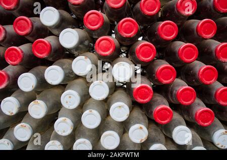sfondo della vecchia bottiglia del latte sulla vista dall'alto Foto Stock