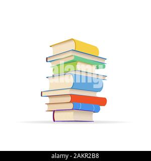 Cumulo di diversi libri di testo colorato su bianco Illustrazione Vettoriale