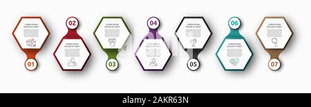 Infografico vettore con 2 esagoni e circoli. Utilizzato per due diagrammi, grafico, diagramma di flusso, timeline, marketing, presentazione. Creative concetto di business Illustrazione Vettoriale