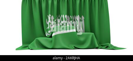 Bandiera dell'Arabia Saudita avvolto su un concorso vincitori podio. 3D Render Foto Stock