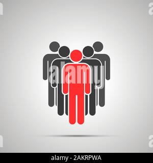 Gruppo di persone con silhouette leader rosso, semplice icona nera con ombra Illustrazione Vettoriale