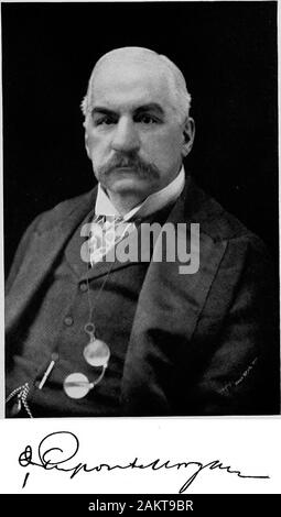 Reminiscenze personali di James AScrymser, in tempo di pace e in tempo di guerra . lui su financialmatters egli dovrebbe venire a Washington. Il Sig. Morgan era notdeterred, tuttavia, e determinato ad andare a Washington, ispirato,come egli era, con i più alti motivi patriottici. Al suo arrivo a Washington il Sig. Morgan andò a casa di bianco e non vi è stato ricevuto dal presidente. Un fewhours più tardi, il Sig. Morgan descritto la sua intervista a me. WhenMr. Morgan ha annunciato il Presidente sgambate indietro da hisprivate office, come il Sig. Morgan descritto, con entrambi handsthrust nella sua di tasche di pantaloni, apparentemente disincli Foto Stock