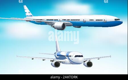 Due aerei in volo in cielo blu illustrazione dello sfondo Illustrazione Vettoriale