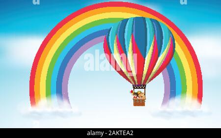 In scena con palloncino volare nel cielo arcobaleno immagine Illustrazione Vettoriale