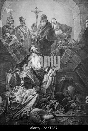 Scena da l'Antisemitismo campagna in Spagna, a partire 1492 / Szene aus der Antisemitismuskampagne in Spanien ab 1492, Historisch, digitale migliorata la riproduzione di un originale del XIX secolo / digitale Reproduktion einer Originalvorlage aus dem 19. Jahrhundert Foto Stock