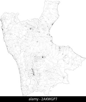 Mappa satellitare della provincia di Cosenza città e strade, edifici e strade di collegamento delle aree circostanti. Regione Calabria, Italia. Mappa stradale Illustrazione Vettoriale