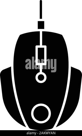 Mouse da gioco icona glyph. Esports attrezzatura. Lettore dispositivo digitale. Calcolatore ad alta velocità manipolatore. Simbolo di Silhouette. Lo spazio negativo. Il vettore isolato Illustrazione Vettoriale