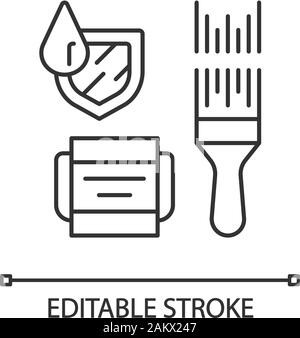 Vernice impermeabile icona lineare. Resistente all'acqua del rivestimento. Parete di impermeabilizzazione, vernice del tetto. Materiale repellente. Linea sottile illustrazione. Simbolo di contorno. Vec Illustrazione Vettoriale