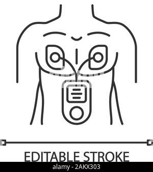 Elettrici stimolatore muscolare icona lineare. Monitor per la frequenza cardiaca, la diagnosi. Myostimulation. EMS dispositivo medico. Linea sottile illustrazione. Simbolo di contorno. V Illustrazione Vettoriale