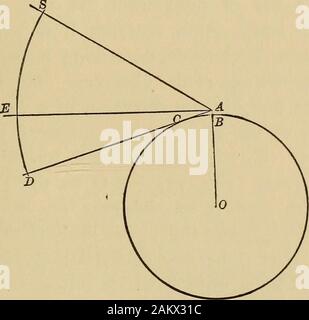 Familiarità parla di astronomia, con i capitoli sulla geografia e spostamento . e una e rappresenta il razionale o vero orizzonte,e la linea A D, tangente alla masse surfaceat C, del visibile o dell'orizzonte ragionevole. Ora whenwe misurare l'altitudine di S, il sole, abbiamo meas-ure l'angolo triste; ma l'altitudine abbiamo ri-cudiero è l'angolo S A E; quindi noi misurare toomuch, dall'angolo E UN D. il nostro orizzonte è immerso sotto l'orizzonte razionale da theangle E A D e questo angolo è chiamato il dip.Vediamo quindi che il dip devono essere subtractedfrom osservato la quota; e che la sua amountdepends interamente all'altezza Foto Stock