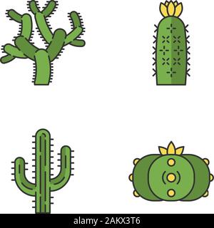 Wild cactus colore set di icone. American piante tropicali. Succulente. Saguaro, peyote, riccio, Teddy bear cactus. Isolato illustrazioni vettoriali Illustrazione Vettoriale