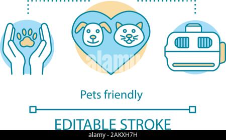 Animali domestici friendly hotel concetto icona. Benessere degli animali. Pet care. Il servizio veterinario, clinica. Cani e gatti riparo idea sottile linea illustrazione. Vettore su Illustrazione Vettoriale