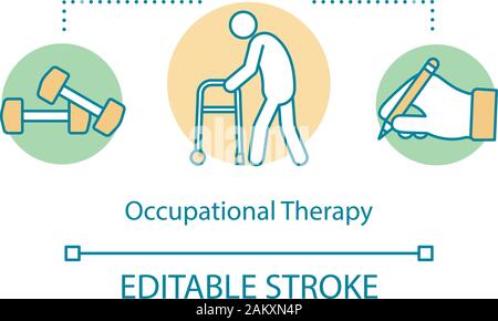 Ergoterapia concetto icona. Servizi infermieristici idea sottile linea illustrazione. Trattamento di riabilitazione. Centro di riabilitazione. Per Сare feriti. Vec Illustrazione Vettoriale