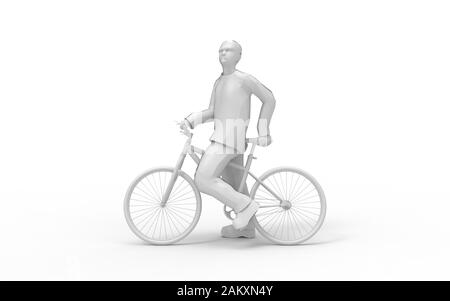 3d rendering di un uomo su una bicicletta isolato in bianco sfondo studio Foto Stock