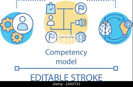 Modello di competenze concetto icona. Lo sviluppo della forza lavoro idea sottile linea illustrazione. La raccolta delle competenze. Applicare relative conoscenze, competenze, abilità. Illustrazione Vettoriale