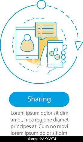 Condivisione di contenuti ed infografico vettore modello di passo. Social media. Messenger. La comunicazione online. Per la visualizzazione di dati con opzioni. Procedimento timeline cha Illustrazione Vettoriale