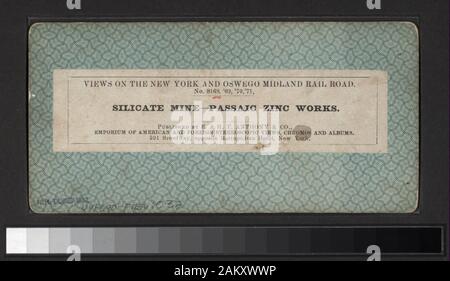 Miniera di silicato - Passaic opere di zinco comprende opinioni da Anthony, Londra vista stereoscopica Company di New York vista stereoscopica Società e altri fotografi ed editori. Include tre colorate a mano viste. Una visualizzazione dispone di lente, lunghezza focale e tempo informazioni sulla faccia versa. Robert Dennis raccolta di vista stereoscopica. Viste di Paterson e Passaic Falls, tra i quali il generale e Street View, vedute delle cascate, ponti, waterhouse, mulini, acquedotto e di ghiaccio.; Miniera di silicato - Passaic opere di zinco. Foto Stock