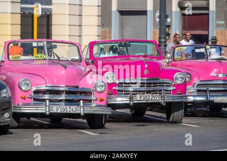 Classici colorati auto americane degli anni cinquanta , l'Avana, CubaColorful classic auto americane degli anni cinquanta , l'Avana, CubaVibrant gruppo di rosa classic Foto Stock