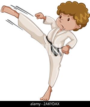 Atleta praticare il karate kick su sfondo bianco illustrazione Illustrazione Vettoriale
