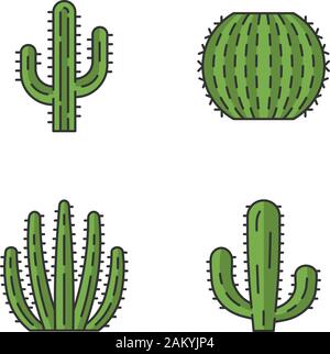 Wild cactus colore set di icone. Succulente. Collezione di cactus. Saguaro, organo a canne, gigante messicano e barrel cactus. Isolato illustrazioni vettoriali Illustrazione Vettoriale