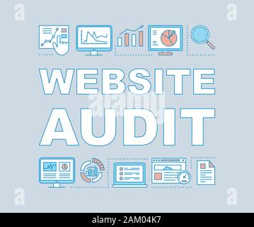 Sito web di audit i concetti di parola banner. Il marketing digitale. Web analytics, statistiche. SEO Research. Presentazione sito web. Isolato caratteri tipografici ho Illustrazione Vettoriale
