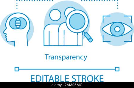 Il concetto di trasparenza e la relativa icona. Onestà idea sottile linea illustrazione. L'apertura, la sincerità. Affidabilità. Livelli di attendibilità. La politica aziendale. L'etica aziendale. Illustrazione Vettoriale