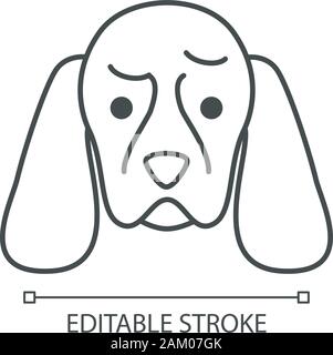 Cocker Spaniel carino kawaii carattere lineare. Linea sottile icona. Cane con accigliata museruola. Triste animale. Stupito doggie domestico. Vettore contorno isolato Illustrazione Vettoriale