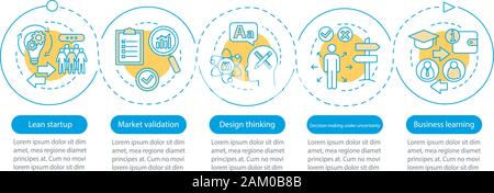 Principi di avvio vettore modello infografico. Presentazione aziendale gli elementi di design. Per la visualizzazione di dati con cinque passi e opzioni. Procedimento timelin Illustrazione Vettoriale