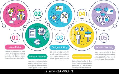 Principi di avvio vettore modello infografico. Presentazione aziendale gli elementi di design. Per la visualizzazione di dati con cinque passi e opzioni. Procedimento timelin Illustrazione Vettoriale