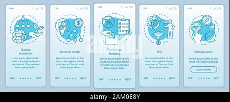 Gli investimenti di avvio attività di onboarding mobile app schermo pagina con concetti lineari. Finanziamento aziendale, budget procedure dettagliate fornite istruzioni grafiche. UX, UI Illustrazione Vettoriale