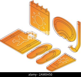 La vacanza estiva colore isometrica illustrazione vettoriale. Estate viaggi, turismo icone lineare ed infografico. Località di mare, viaggio 3d concetto. Vacanze Estate, Illustrazione Vettoriale