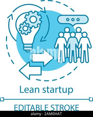 Povero concetto di avvio icona. Sviluppo del cliente. Il modello di business di discussione. Correzione del prodotto all'acquirente. Commenti di clienti idea sottile linea illustrazione. Illustrazione Vettoriale