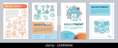 Investimento modello brochure formato. Tipi di finanziamento. Volantini, opuscoli, depliant stampa design lineare con illustrazioni. Vettore di layout di pagina per magaz Illustrazione Vettoriale