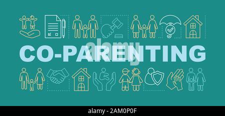 Co-concetti di parenting banner. Accordo di separazione. Comune di custodia dei figli. Presentazione sito web. Isolato caratteri tipografici idea con icone lineare. Illustrazione Vettoriale